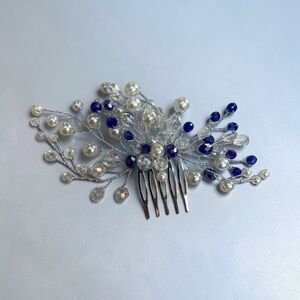 Blue Crystal & Pearl Bridal Hair Comb